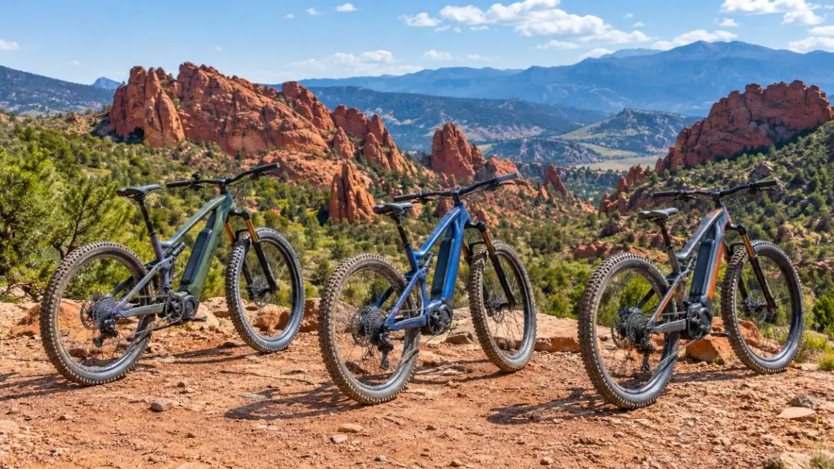E-bikes parked at a viewpoint above red rocks