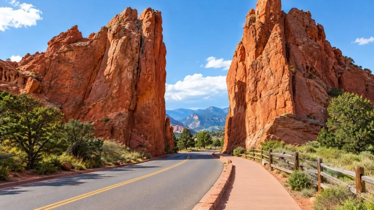 The two tall red Gateway Rocks at the entrance to Garden of the Gods